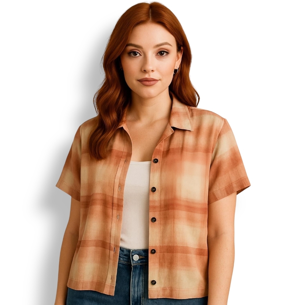 Izod Silk Orange Plaid Button-Down Shirt
